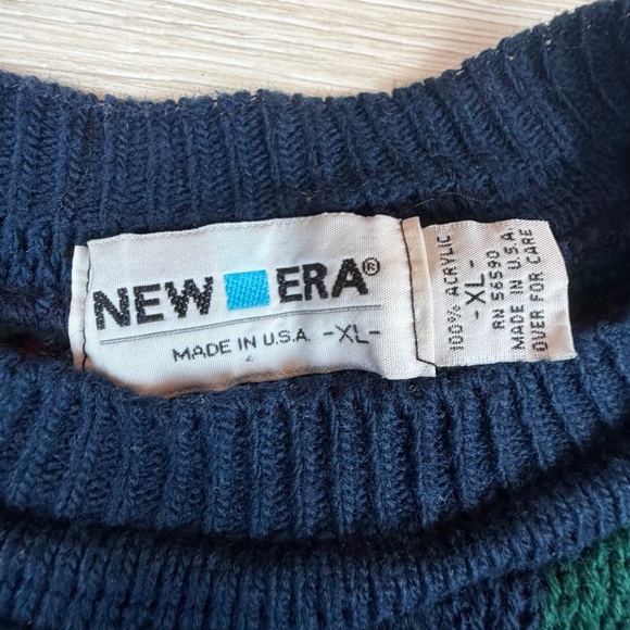 Vintage 90s New Era Fair Isle Sweater Mens‎ XL Boxy Geometric Grandpa Cosby USA - Picture 2 of 6